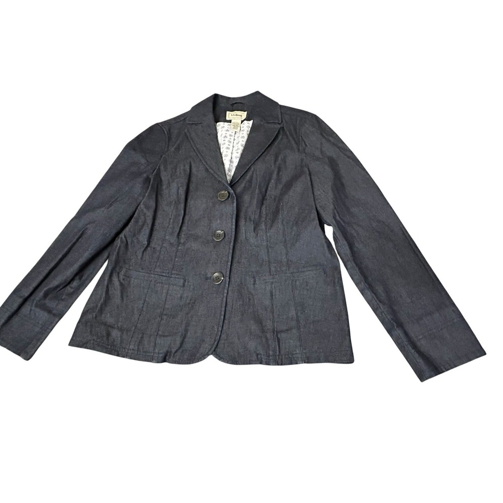 L.L. Bean Women's Dark Wash Denim Fittedβ Blazer Jacket 12 Regular